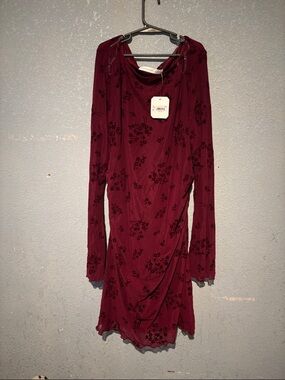 Altar'd State Wine Floral Burnout Long Sleeve Dress